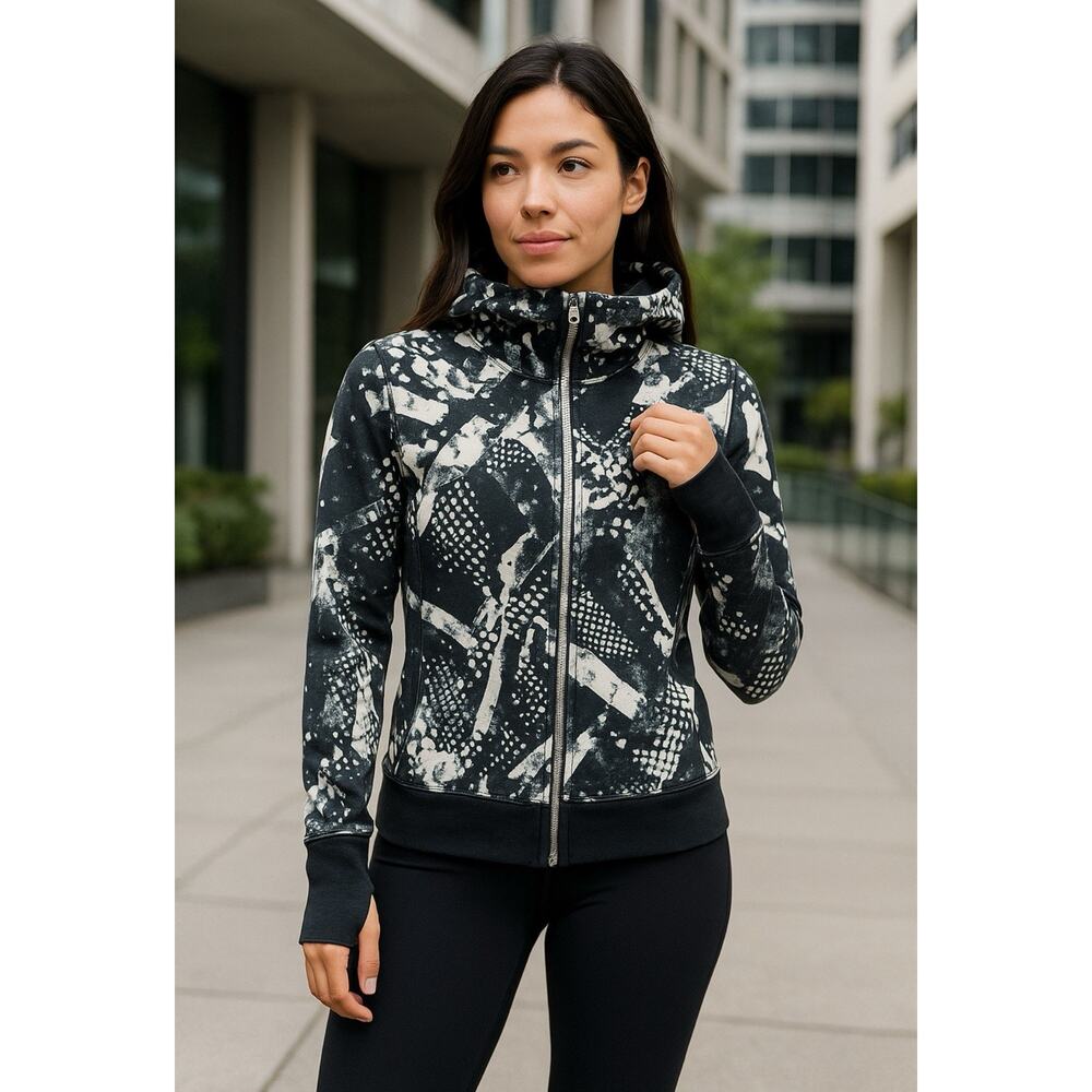 Lululemon Scuba Hoodie III Static Mist Black & White Zip Front Size 6 Full Zip